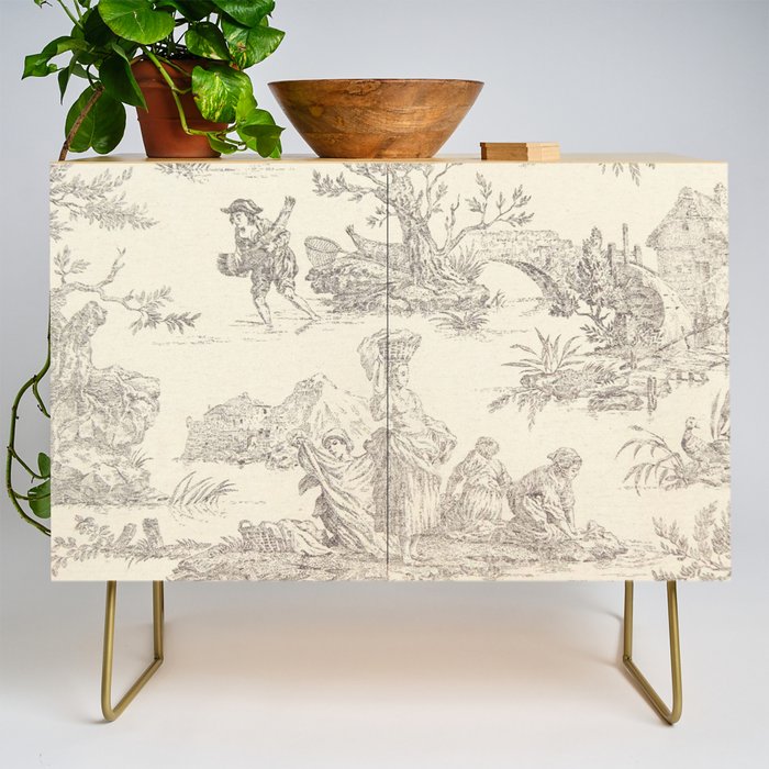 Beige toile de Jouy Credenza Gallery Image 1
