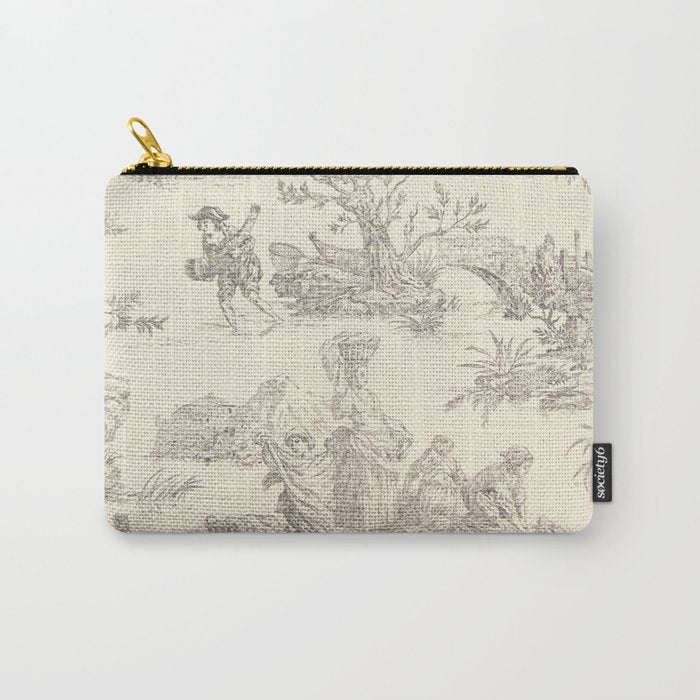 Beige toile de Jouy Carry All Pouch Gallery Image 1