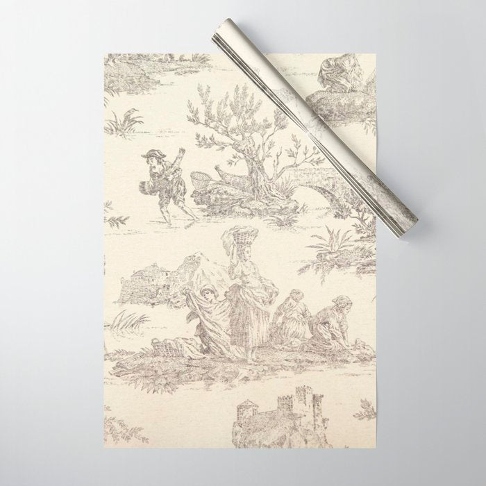 Beige toile de Jouy Wrapping Paper Gallery Image 1