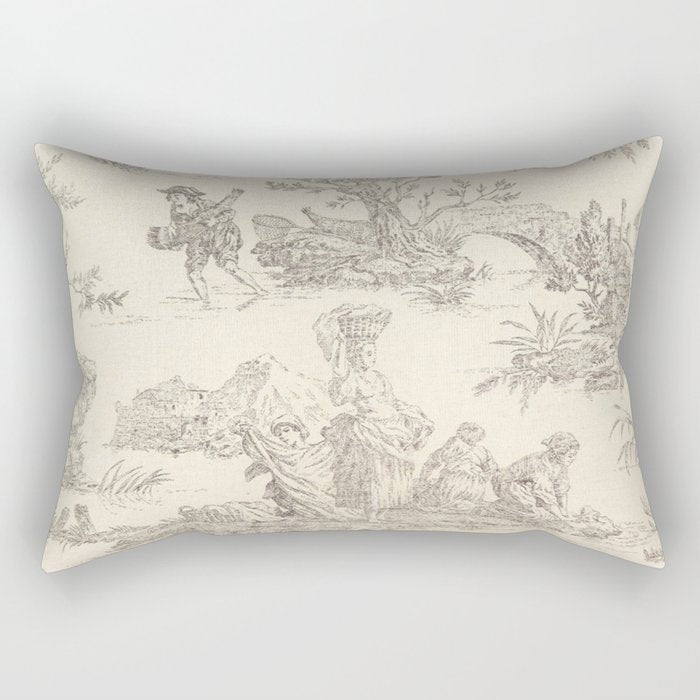 Beige toile de Jouy Rectangular Pillow Gallery Image 1