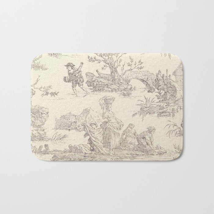 Beige toile de Jouy Bath Mat Gallery Image 1