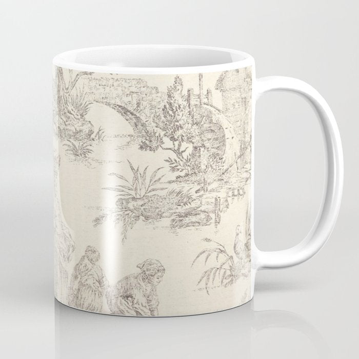 Beige toile de Jouy Coffee Mug Gallery Image 1