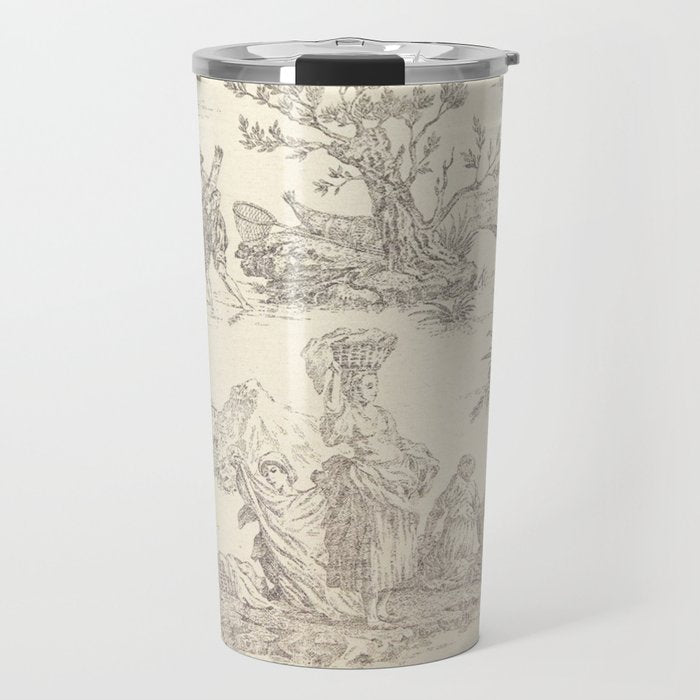 Beige toile de Jouy Travel Mug Gallery Image 1