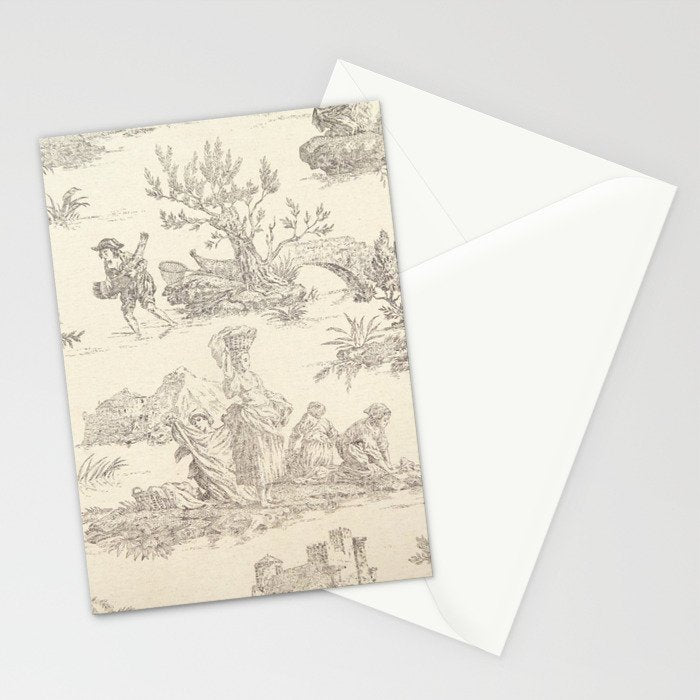 Beige toile de Jouy Stationery Card Gallery Image 2