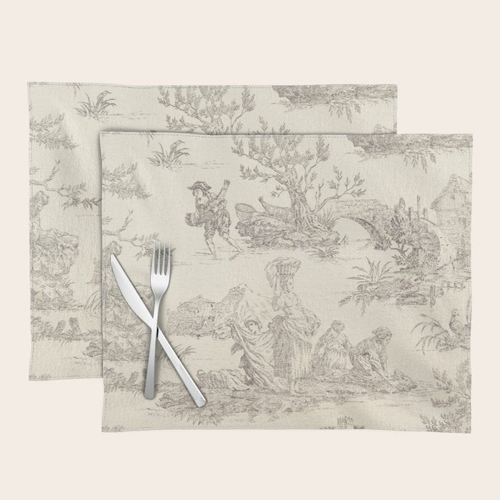 Beige toile de Jouy Placemat Gallery Image 1