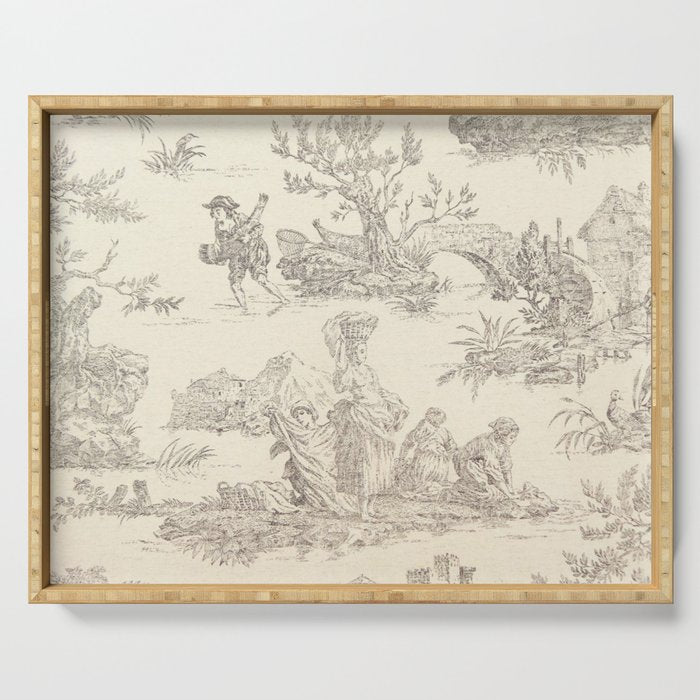 Beige toile de Jouy Serving Tray Gallery Image 1