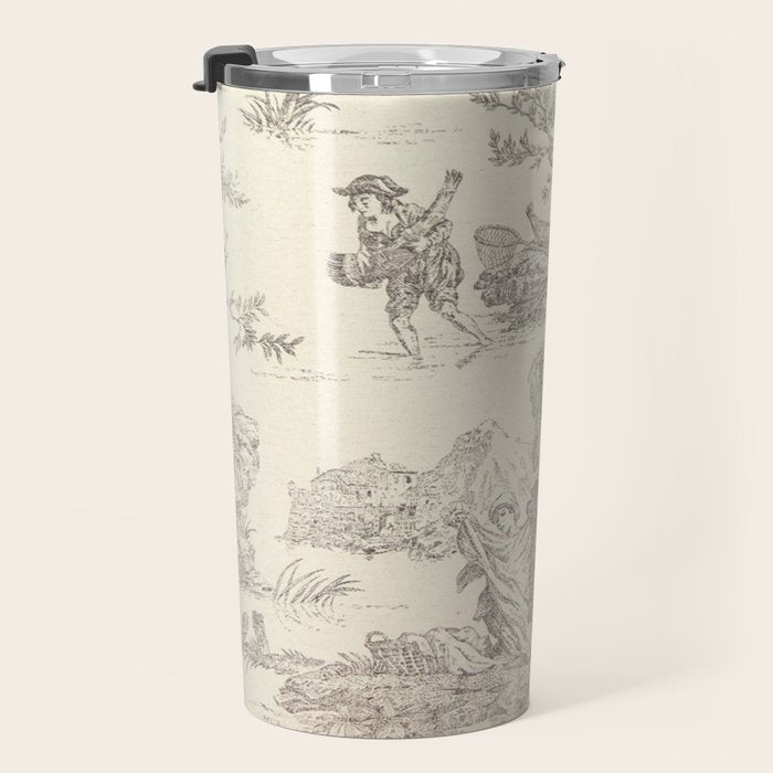Beige toile de Jouy Travel Mug Gallery Image 3