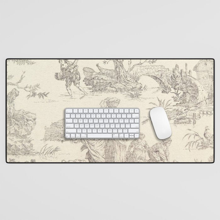 Beige toile de Jouy Desk Mat Gallery Image 1
