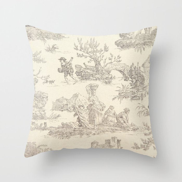 Beige toile de Jouy Throw Pillow Gallery Image 6