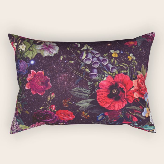 Astro Garden - Space, Stars, Purple, Red, Pink, Blossom, Vibrant, Flower Garden Rectangular Pillow Gallery Image 1