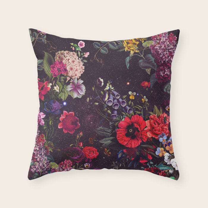 Astro Garden - Space, Stars, Purple, Red, Pink, Blossom, Vibrant, Flower Garden Throw Pillow Gallery Image 6