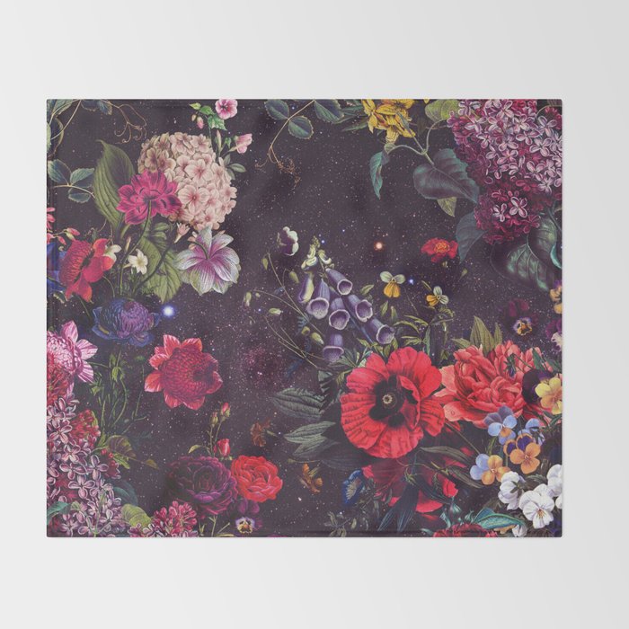 Astro Garden - Space, Stars, Purple, Red, Pink, Blossom, Vibrant, Flower Garden Throw Blanket Gallery Image 2