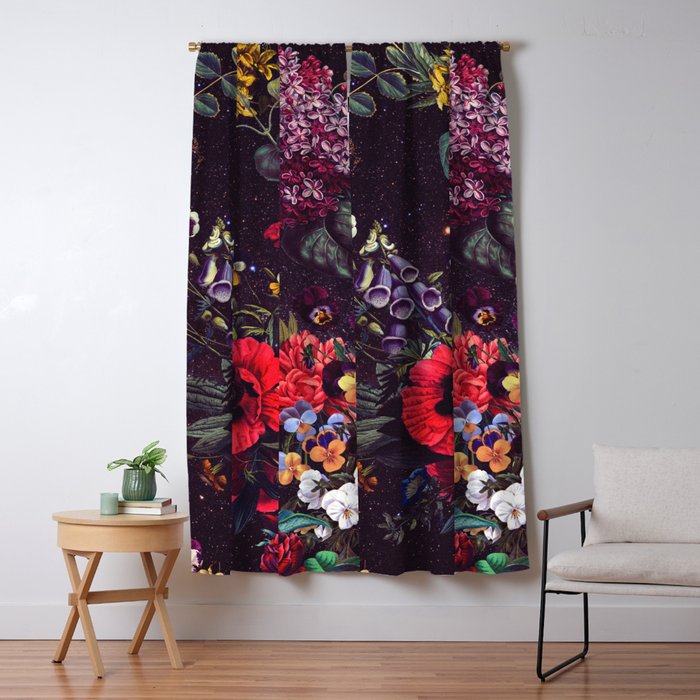 Astro Garden - Space, Stars, Purple, Red, Pink, Blossom, Vibrant, Flower Garden Window Curtain Gallery Image 1