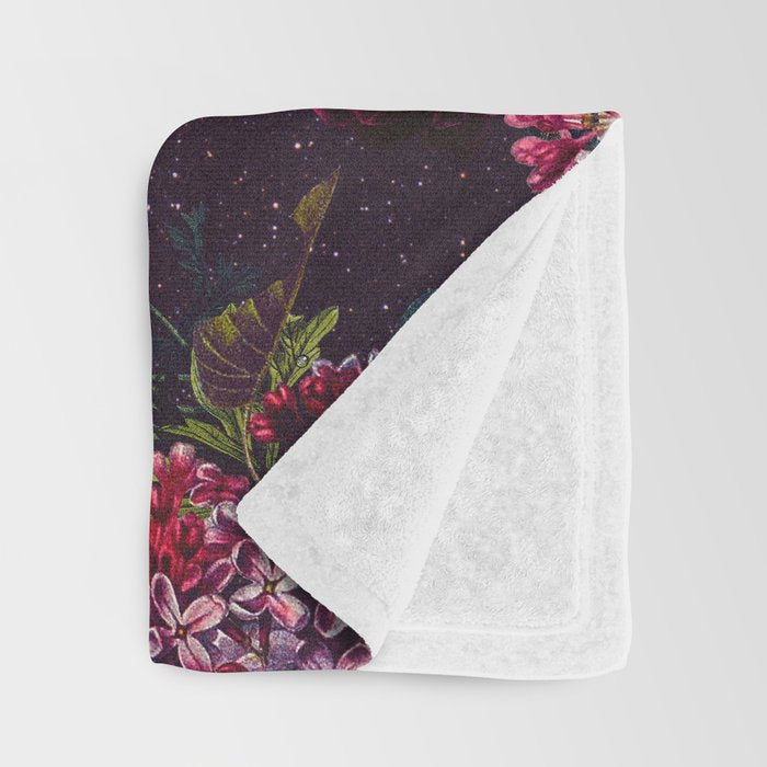 Astro Garden - Space, Stars, Purple, Red, Pink, Blossom, Vibrant, Flower Garden Throw Blanket Gallery Image 3