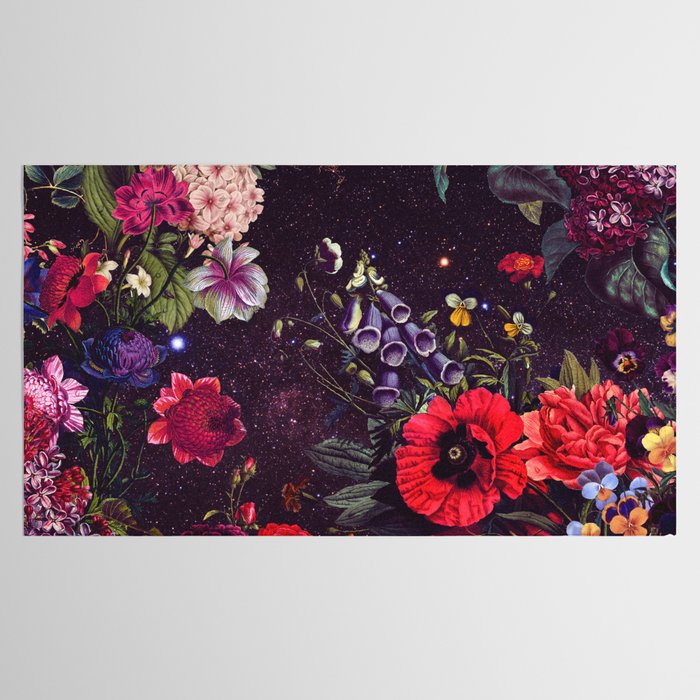Astro Garden - Space, Stars, Purple, Red, Pink, Blossom, Vibrant, Flower Garden Tablecloth Gallery Image 2