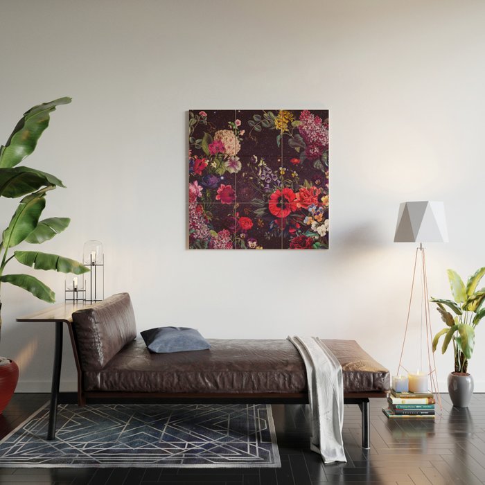 Astro Garden - Space, Stars, Purple, Red, Pink, Blossom, Vibrant, Flower Garden Wood Wall Art Gallery Image 2
