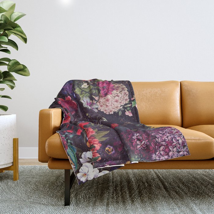 Astro Garden - Space, Stars, Purple, Red, Pink, Blossom, Vibrant, Flower Garden Throw Blanket Gallery Image 1