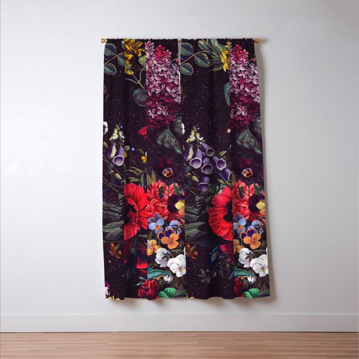 Astro Garden - Space, Stars, Purple, Red, Pink, Blossom, Vibrant, Flower Garden Window Curtain Gallery Image 3