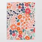 Ditsy Florals, Pink, Orange, Teal, Navy Poster Gallery Image 4