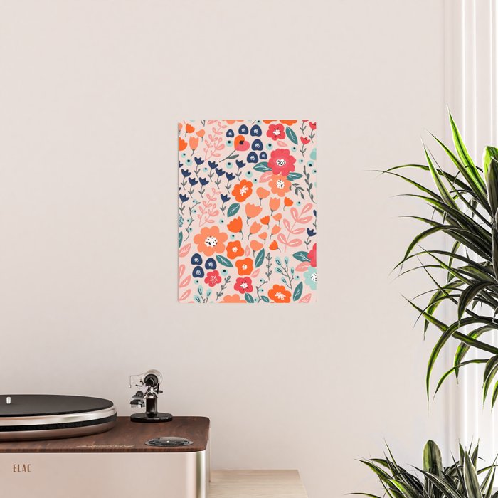 Ditsy Florals, Pink, Orange, Teal, Navy Poster Gallery Image 2