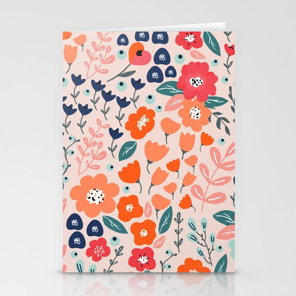 Ditsy Florals, Pink, Orange, Teal, Navy Stationery Card Gallery Image 2