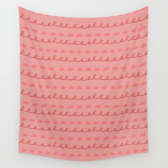 Abstract Cookie Pattern Doodle in Red & Peach Pink Wall Tapestry Gallery Image 4