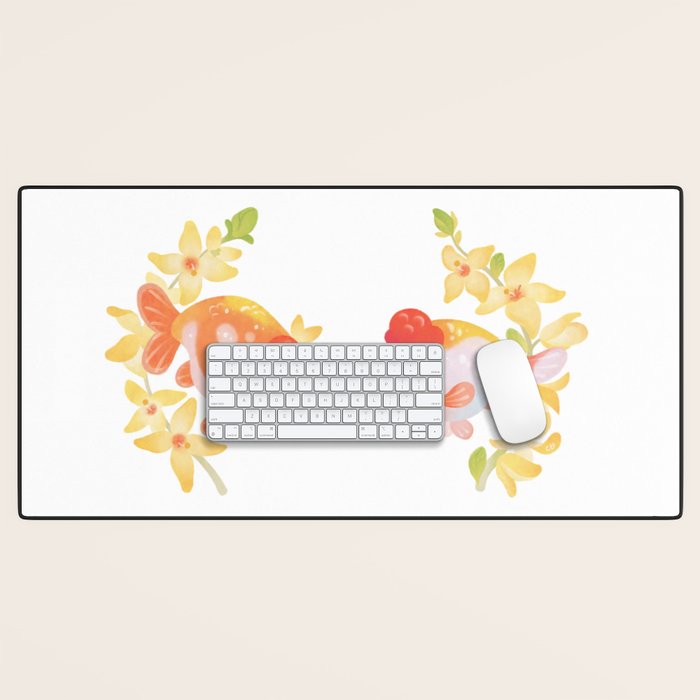 Ranchu and Forsythias Desk Mat Gallery Image 1