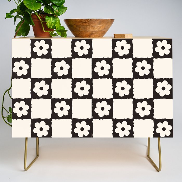 Retro Flower Checker in Black&White Credenza Gallery Image 1