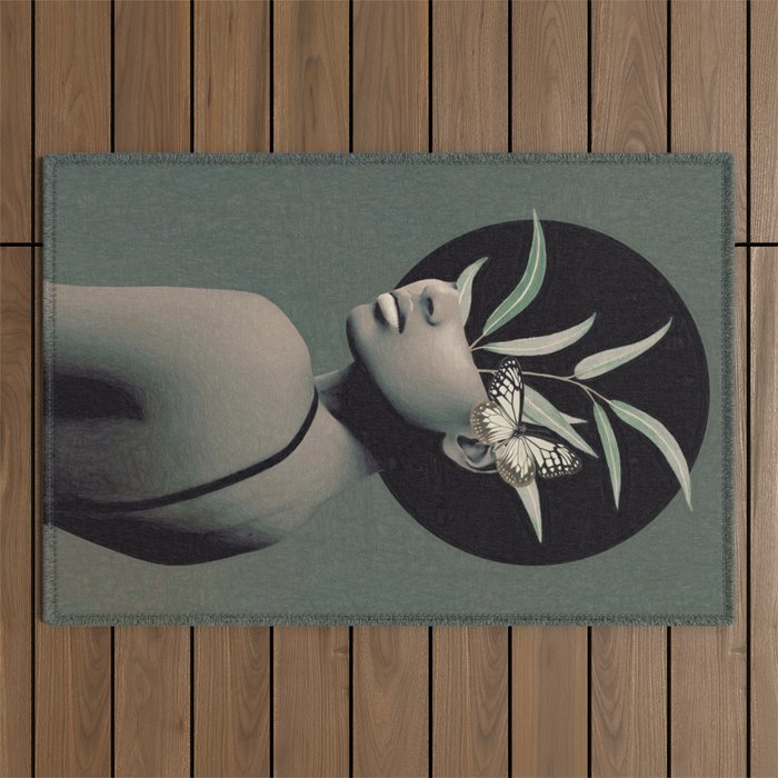 Lady With Butterfly  Outdoor Rug Gallery Image 1