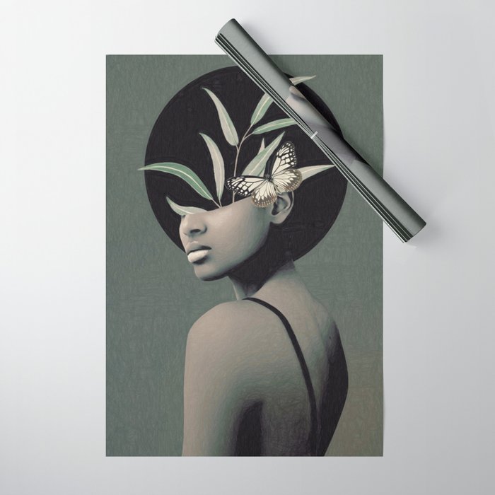 Lady With Butterfly  Wrapping Paper Gallery Image 1