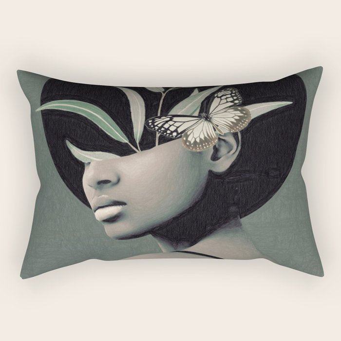 Lady With Butterfly  Rectangular Pillow Gallery Image 2