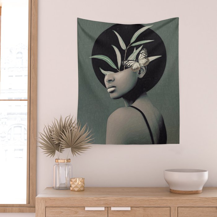 Lady With Butterfly  Wall Tapestry Gallery Image 2