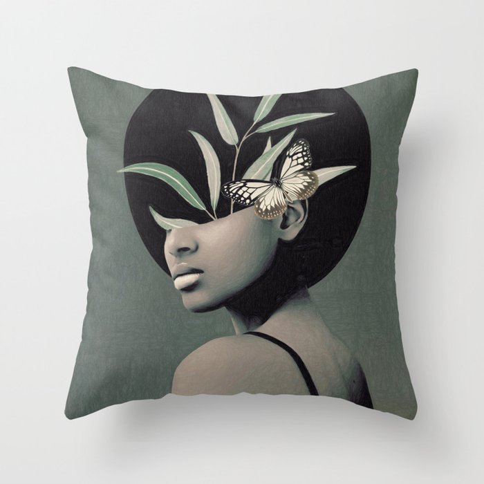 Lady With Butterfly  Throw Pillow Gallery Image 6
