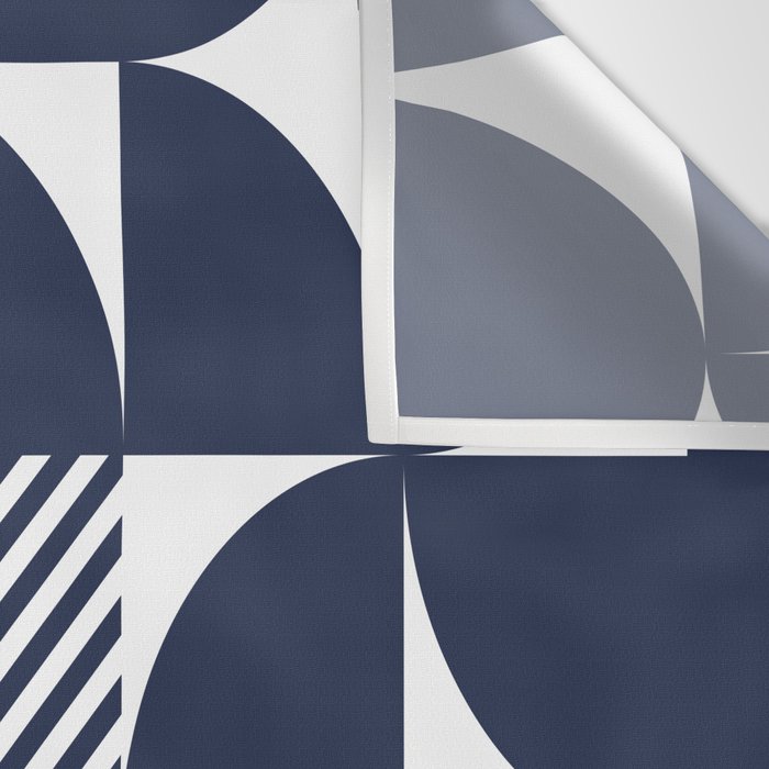 Navy Blue Mid Century Bauhaus Semi Circle Pattern Wall Tapestry Gallery Image 3