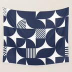 Navy Blue Mid Century Bauhaus Semi Circle Pattern Wall Tapestry Gallery Image 4
