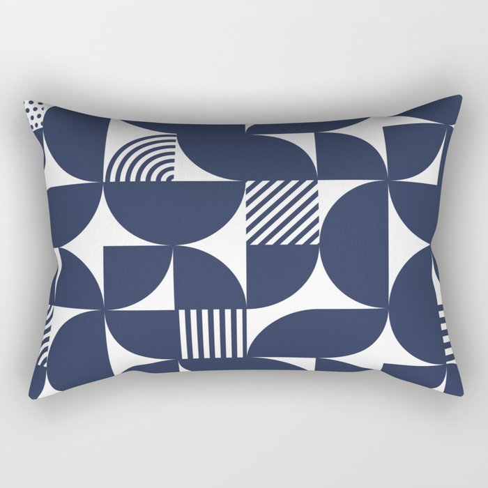 Navy Blue Mid Century Bauhaus Semi Circle Pattern Rectangular Pillow Gallery Image 1