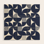 Navy Blue Mid Century Bauhaus Semi Circle Pattern Wood Wall Art Gallery Image 1
