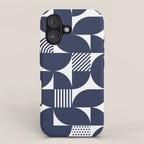 Navy Blue Mid Century Bauhaus Semi Circle Pattern iPhone Case Gallery Image 1