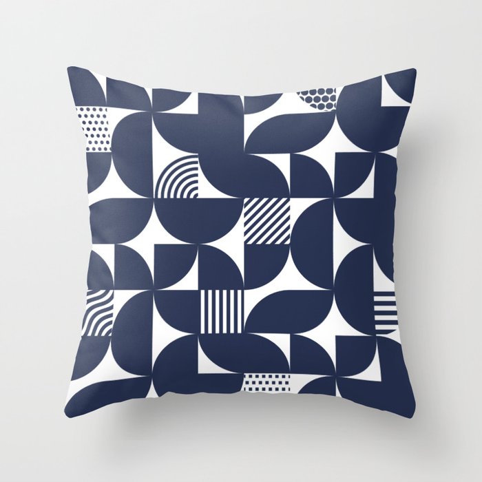 Navy Blue Mid Century Bauhaus Semi Circle Pattern Throw Pillow Gallery Image 6