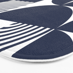 Navy Blue Mid Century Bauhaus Semi Circle Pattern Bath Mat Gallery Image 3
