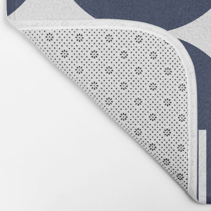 Navy Blue Mid Century Bauhaus Semi Circle Pattern Bath Mat Gallery Image 2