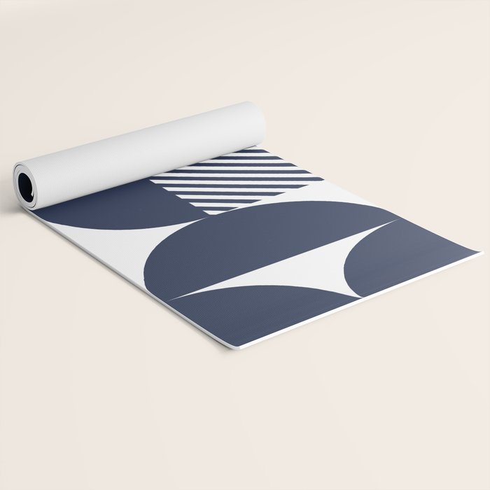 Navy Blue Mid Century Bauhaus Semi Circle Pattern Yoga Mat Gallery Image 2