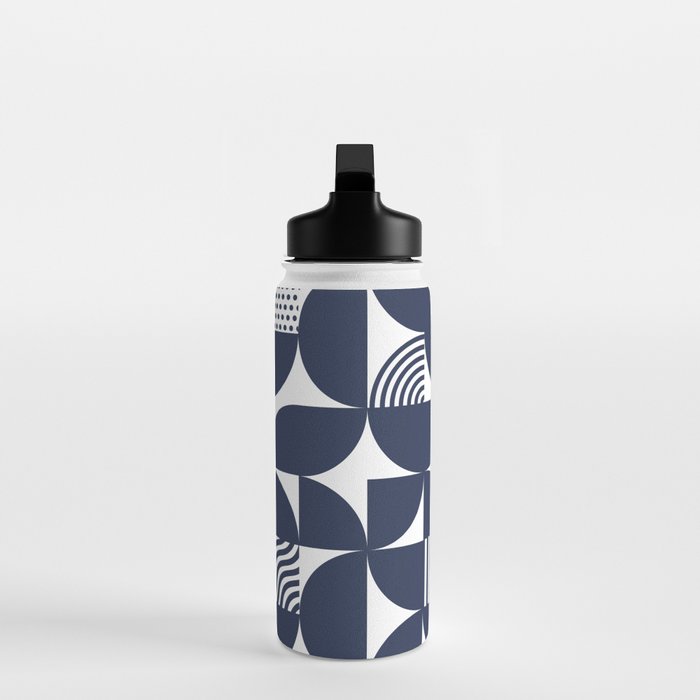 Navy Blue Mid Century Bauhaus Semi Circle Pattern Water Bottle Gallery Image 3