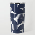 Navy Blue Mid Century Bauhaus Semi Circle Pattern Travel Mug Gallery Image 1