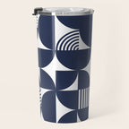 Navy Blue Mid Century Bauhaus Semi Circle Pattern Travel Mug Gallery Image 3