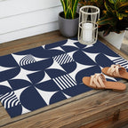 Navy Blue Mid Century Bauhaus Semi Circle Pattern Outdoor Rug Gallery Image 2