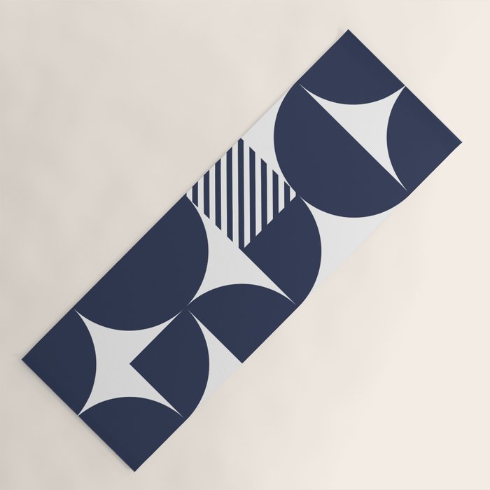 Navy Blue Mid Century Bauhaus Semi Circle Pattern Yoga Mat Gallery Image 1