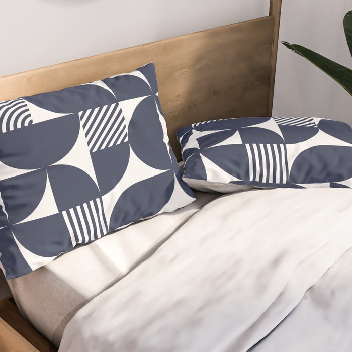 Navy Blue Mid Century Bauhaus Semi Circle Pattern Pillow Sham Gallery Image 2