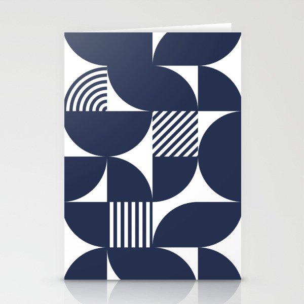 Navy Blue Mid Century Bauhaus Semi Circle Pattern Stationery Card Gallery Image 2
