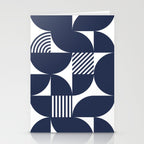 Navy Blue Mid Century Bauhaus Semi Circle Pattern Stationery Card Gallery Image 2